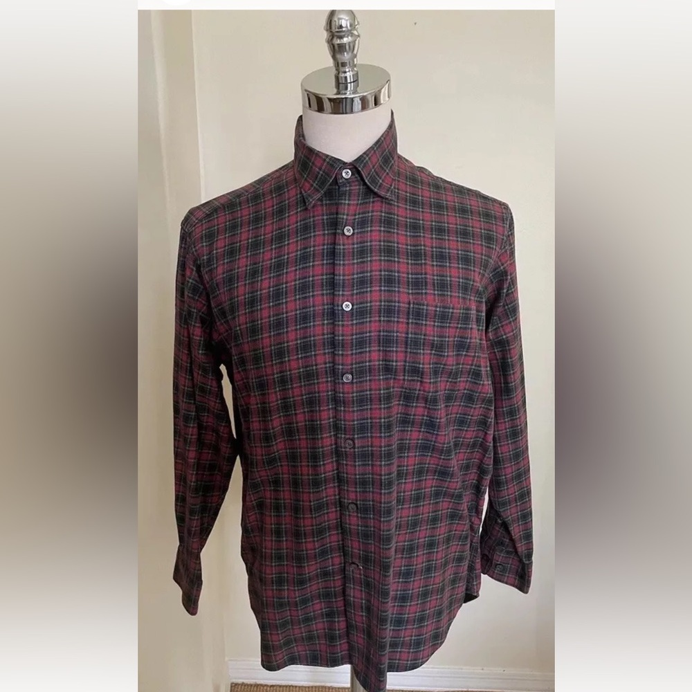 ROBERT TALBOTT Classic Button Under‎ Collar Check Flannel Shirt in Red L $265